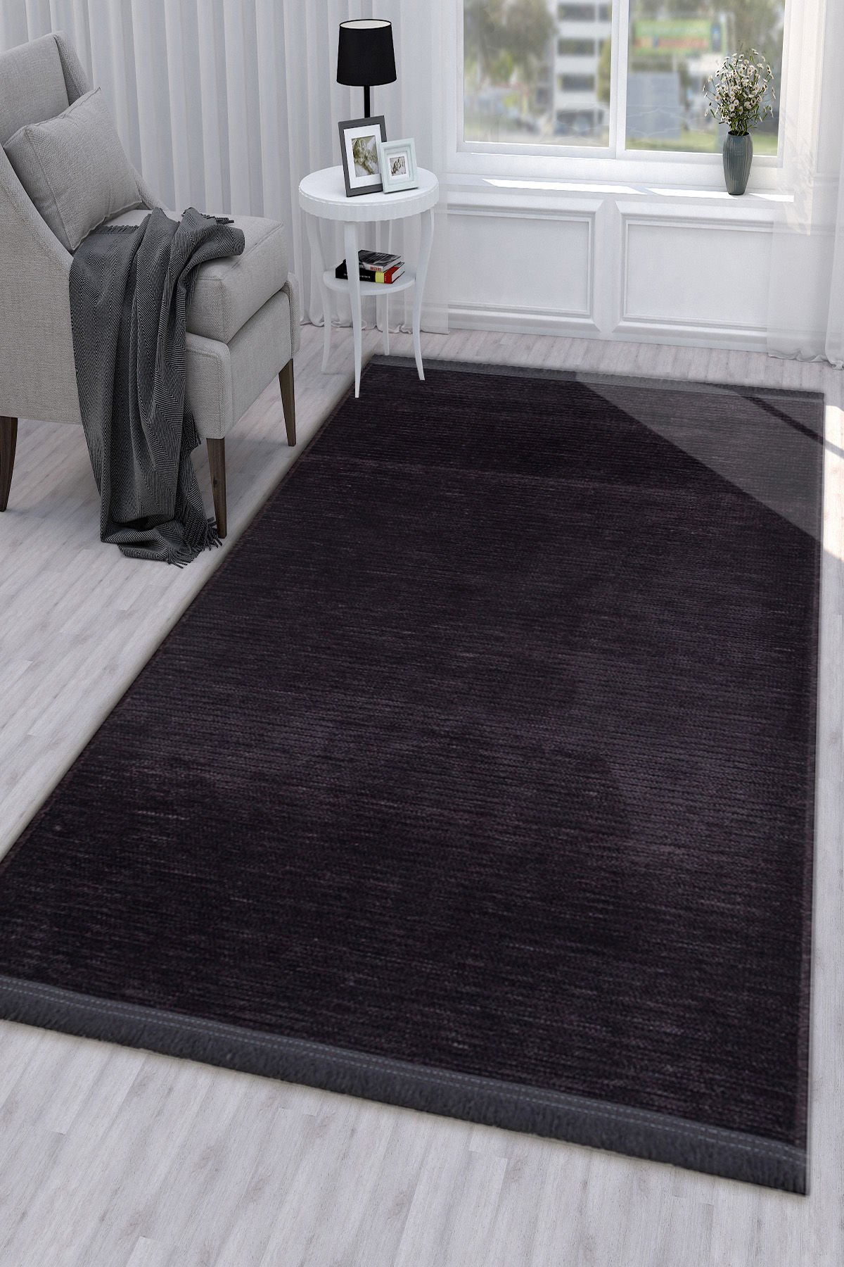 Antrasit / Koyu Gri Rengi Pamuk Dokuma Sultan Kilim 100X200