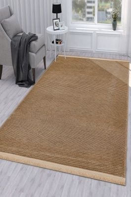 Açık Kahve / Cappicono Rengi Pamuk Dokuma Sultan Kilim