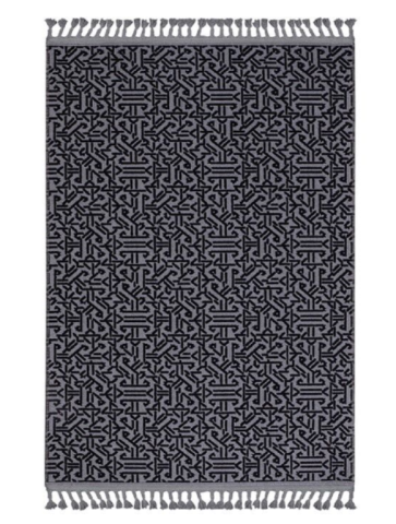 Siyah Renkli Nakış Desenli Rönesans  Kilim