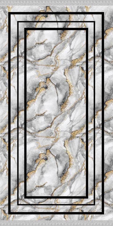 Bordürlü Gold Mermer Desenli Dokuma Tabanlı Kilim
