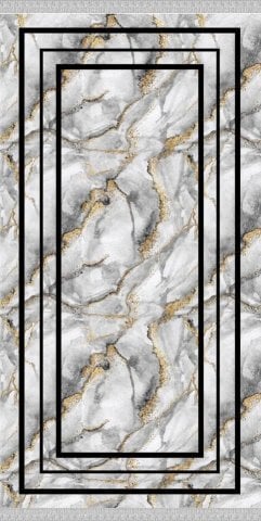Bordürlü Gold Mermer Desenli Dokuma Tabanlı Kilim