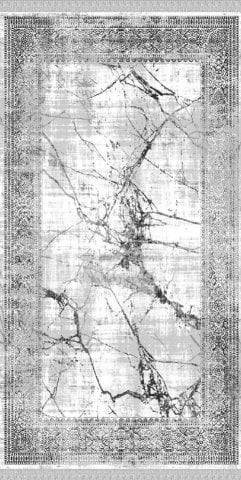 Gri Renkli Klasik Bordürlü Mermer Desenli Dekoratif Kilim