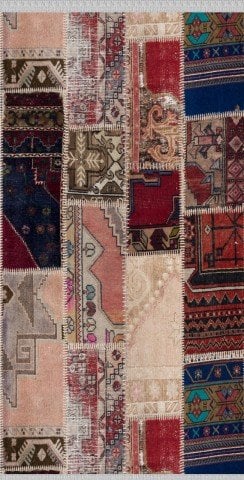 Eskitme Desenli  Saçaklı Vintage Patchwork Dekoratif Kilim
