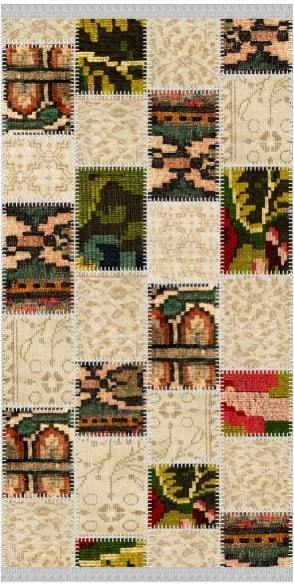 Patchwork Desenli Kısa Saçaklı Dokuma Tabanlı Kilim