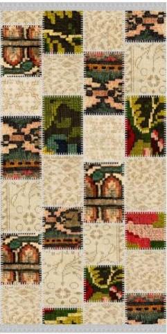 Patchwork Desenli Kısa Saçaklı Dokuma Tabanlı Kilim