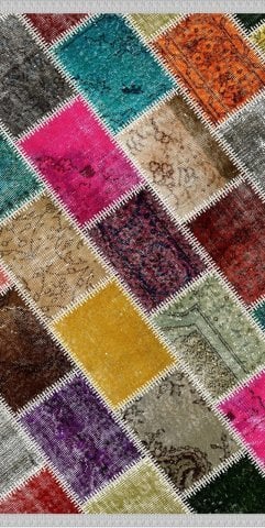 Patchwork Desenli Saçaklı Pamuk Dokuma Tabanlı Kilim