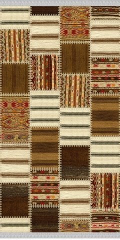 Kahverengi Patchwork Desenli Dokuma Tabanlı Kilim