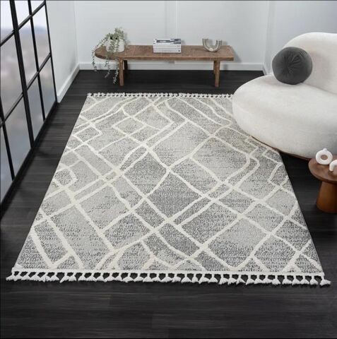 Gri Dekoratif Bukle Halı