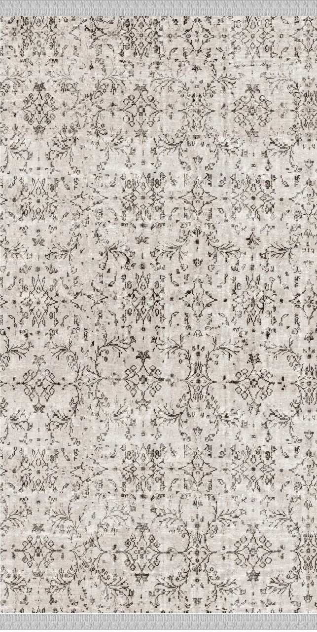 Krem Renkli Vintage Desenli Dokuma Tabanlı Kilim
