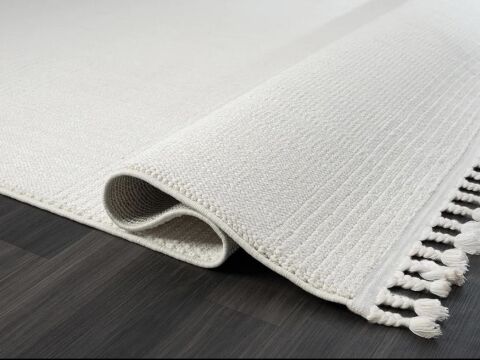 Beyaz Dekoratif Bukle Halı