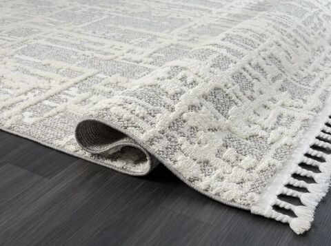 Bej Dekoratif Kabartmalı Halı