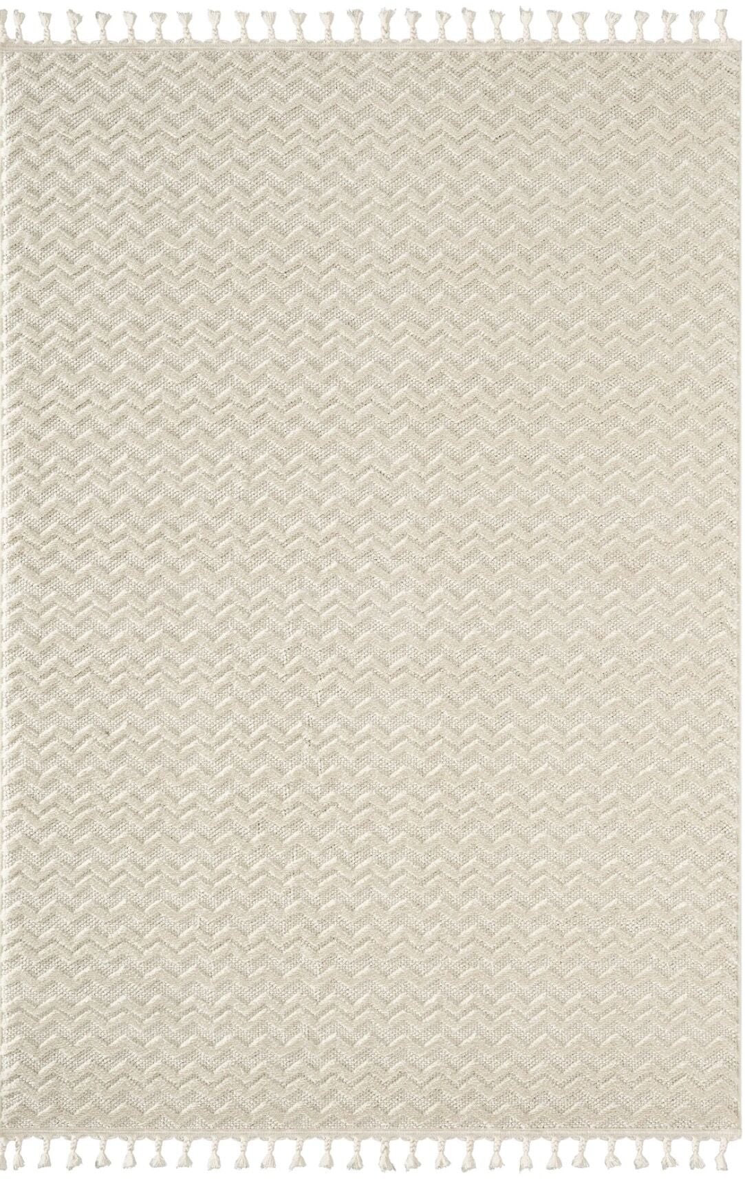 Beyaz Modern Desen Kabartmalı Bukle Halı