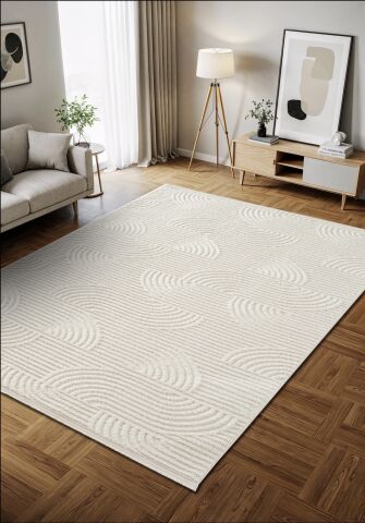 Beyaz Modern Kabartmalı Bukle Halı