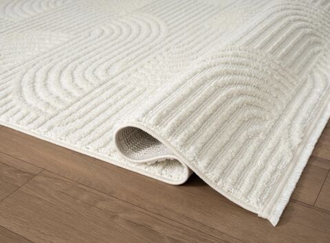 Beyaz Modern Kabartmalı Bukle Halı