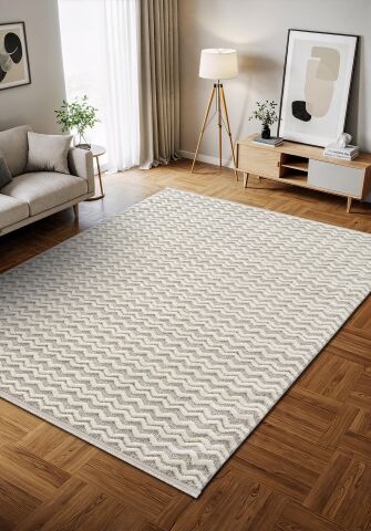 Gri Beyaz Kabartmalı Bukle Halı