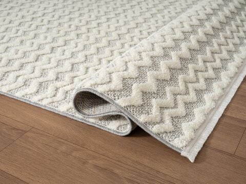 Gri Beyaz Kabartmalı Bukle Halı