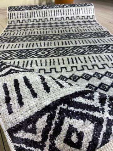 Siyalı Grili İskandinav  Desenli Baskı Kilim