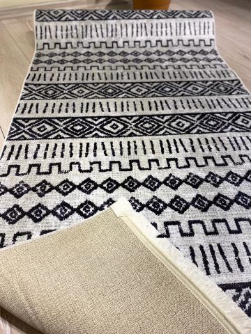 Siyalı Grili İskandinav  Desenli Baskı Kilim