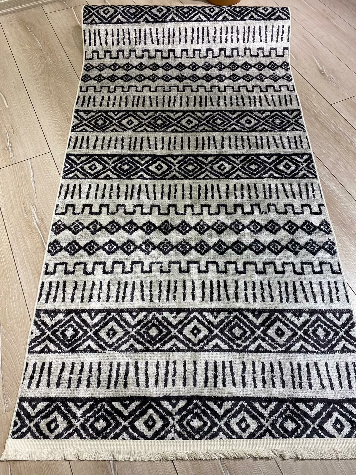 Siyalı Grili İskandinav  Desenli Baskı Kilim 100X200