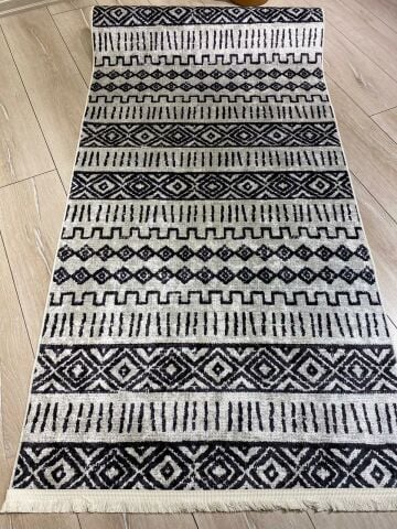 Siyalı Grili İskandinav  Desenli Baskı Kilim 100X200