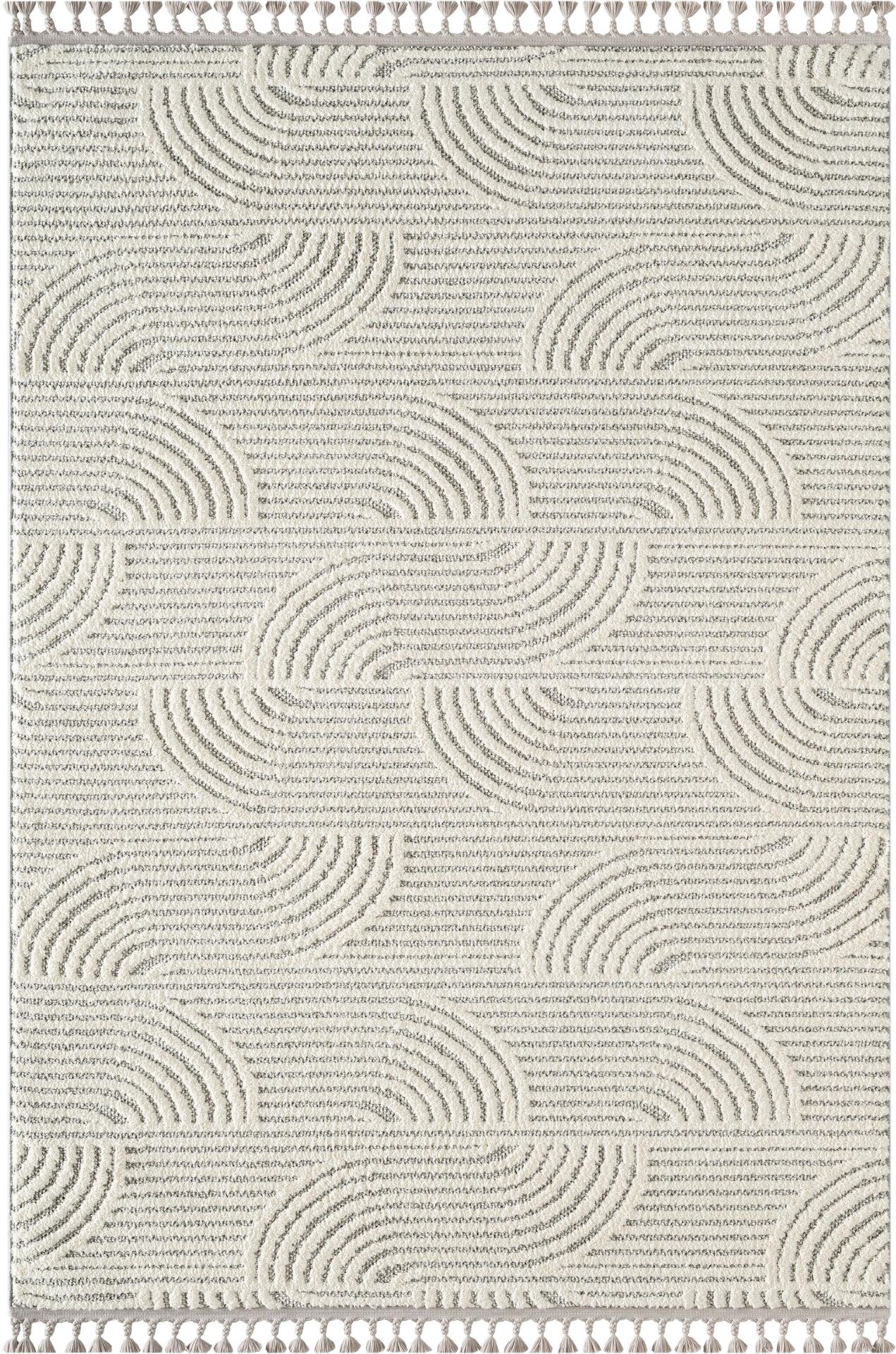 Gri Beyaz Modern Desen Kabartmalı Bukle Halı