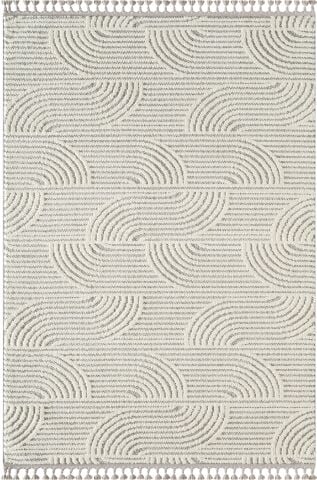 Gri Beyaz Modern Desen Kabartmalı Bukle Halı