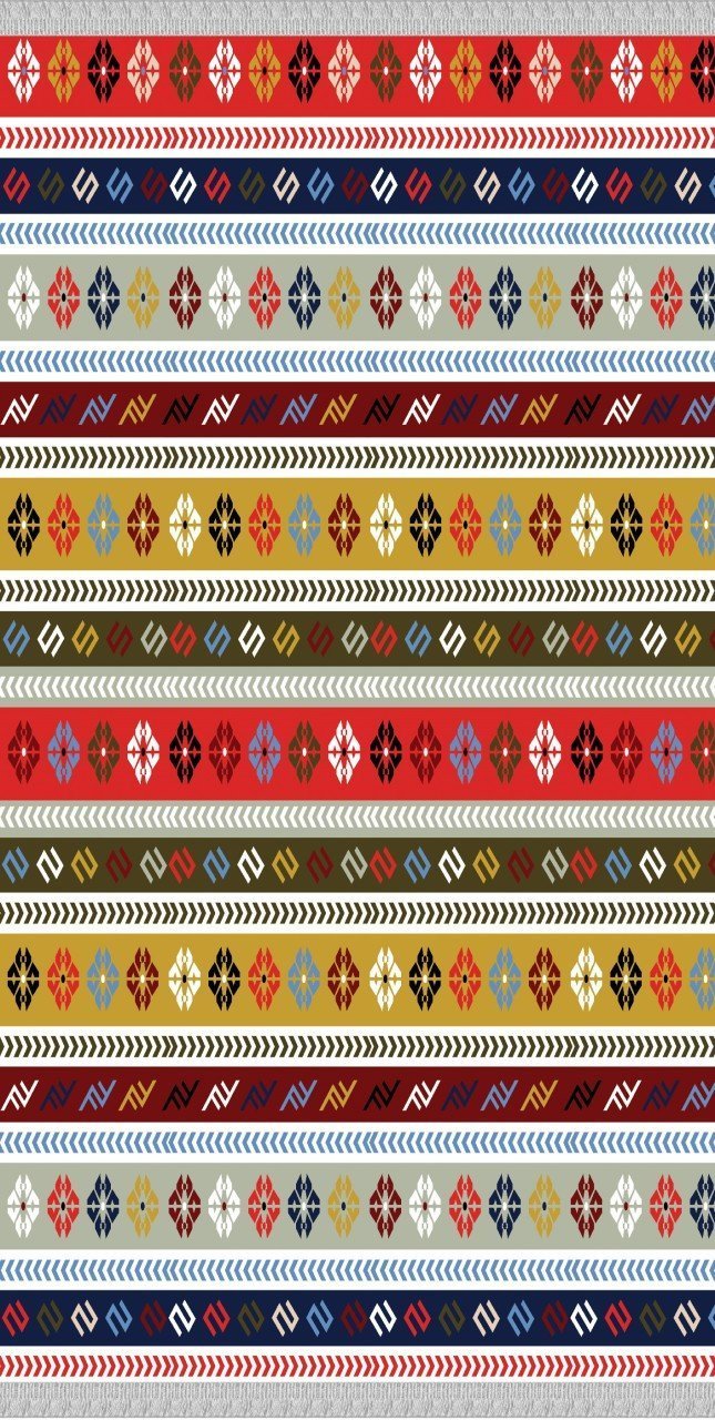 Otantik Desenli Saçaklı Renkli Dokuma Tabanlı Kilim