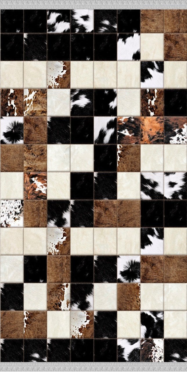 Kahverengi Post Patchwork Desenli Dokuma Tabanlı Kilim