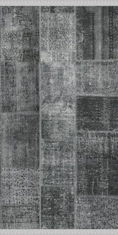 Antrasit Renkli Patchwork Desenli Dokuma Tabanlı Kilim