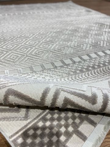 Kahve / Krem Geometrik Desenli Opera Kilim