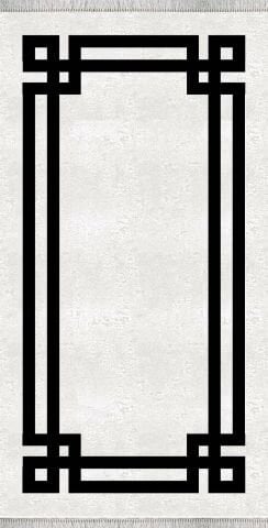 Beyaz Siyah Çerçeveli Dijital Baskı Halı