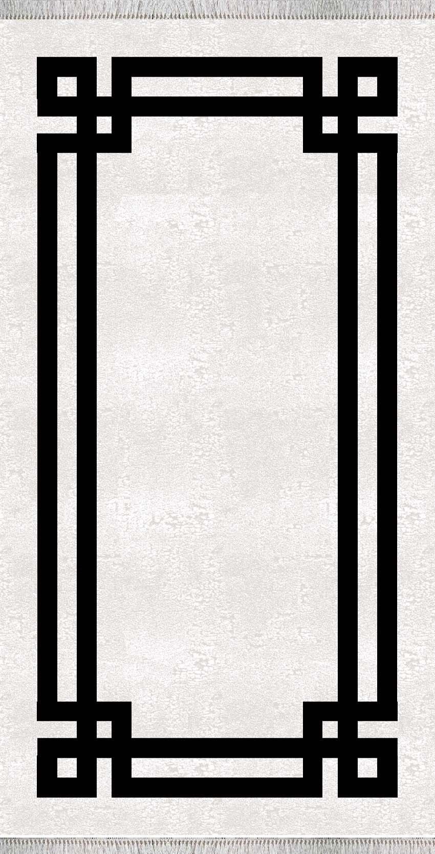 Beyaz Siyah Çerçeveli Dijital Baskı Halı 100X200