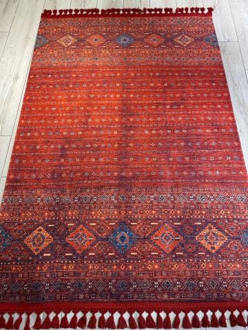 Şal Desen Kırmızı Kırçıllı Eskitme Kilim