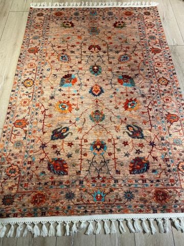 Şal Desen Bej Kırçıllı Eskitme Kilim