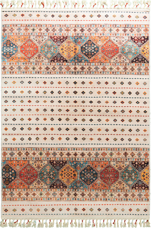 Renkli Saçaklı Otantik Desenli Dokuma Kilim