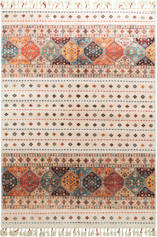 Renkli Saçaklı Otantik Desenli Dokuma Kilim