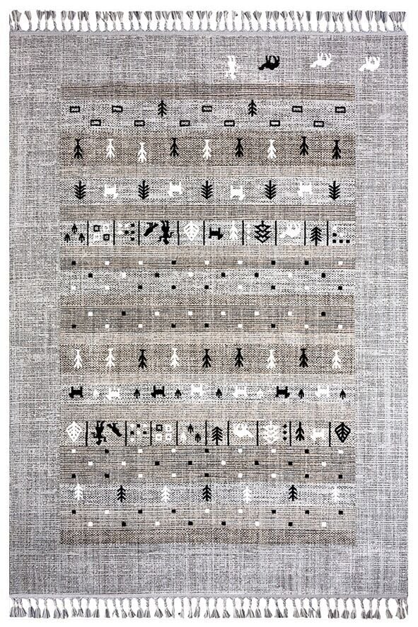 Açık Gri Renkli Etnik Desenli History Kilim