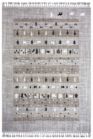 Açık Gri Renkli Etnik Desenli History Kilim