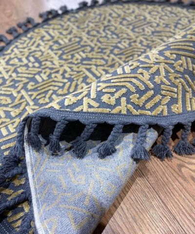 Sarı Renkli Yuvarlak Rönesans  Örgü Saçaklı Kilim