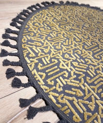 Sarı Renkli Yuvarlak Rönesans  Örgü Saçaklı Kilim